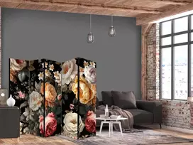 Pertvara - Vintage floristika - gausybė spalvingų gėlių juodame fone - 5 dalių