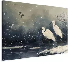 Paveikslas XXL Garniai virš žiemos tvenkinio japonišku stiliumi