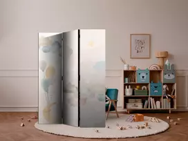 Pertvara - Pasakų mėnulis - mėnulis su balionais tarp debesų ir žvaigždžių švelnių spalvų smėlio fone - 3 dalių