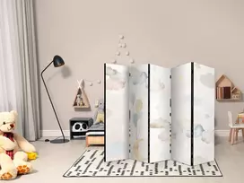 Pertvara - Pasakų mėnulis - mėnulis su balionais tarp debesų ir žvaigždžių švelnių spalvų smėlio fone - 5 dalių