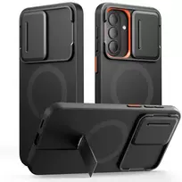 Tech-Protect Kevlar Aura phone case with stand and MagSafe support for Samsung Galaxy A57 (A576) black orange (with camera lens protection)