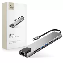 Tech-Protect HB09 HUB ADAPTER 8-IN-1 TYPE-C + USB-A 3.0 + USB-C 3.0 + HDMI 4K 60HZ + SD/TF + PD 100W + RJ45 1000MB/S SPACE GREY