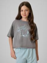 4F Loose crop top marškinėliai su spauda mergaitėms - pilki 122/128 (6-8 metai)