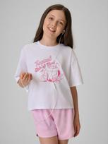 4F Loose crop top marškinėliai su spauda mergaitėms - balti 122/128 (6-8 metai)