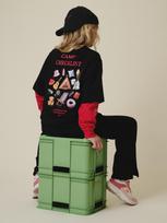 4F T-shirt loose su spauda mergaitėms - juodas 134/140 (8-10 metai)