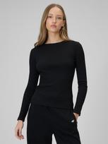Moteriški Longsleeve slim marškinėliai iš dryžuoto audinio - juodi