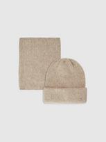 Žieminis komplektas kepurė ir kaklaskarė unisex - smėlio spalvos