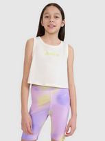 Crop top oversize marškinėliai su spauda mergaitėms - balti