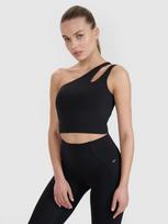 Crop top greitai džiūstantys treniruočių marškinėliai ant vieno peties 4F x Anna Lewandowska - juodi