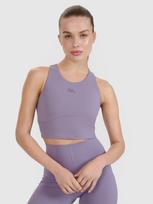 Crop top treniruočių marškinėliai su iškirpimu nugaros dalyje 4F x Anna Lewandowska - violetiniai