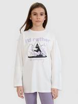 Longsleeve oversize marškinėliai su spauda berniukams - balti