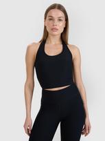 Crop top slim lygus marškinėliai 4F x Anna Lewandowska - juodi