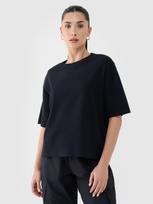 Moteriški T-shirt marškinėliai iš vaflinio audinio - juodi