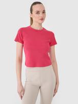Moteriški T-shirt slim marškinėliai iš dryžuoto audinio - rožiniai