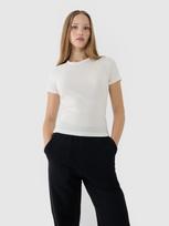 Moteriški T-shirt slim marškinėliai iš dryžuoto audinio - balti