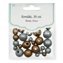 Karoliukai mediniai auksiniai&sidabriniai 30vnt