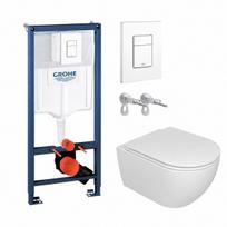 Wc potinkinis rėmas Grohe Rapid su GSG Like Smart Clean klozetu, baltas mygtukas, lėtaeigis dangtis