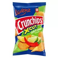 Bulvių traškučiai CRUNCHIPS X-CUT aitriųjų paprikų ir žaliosios citrinos skonio, 130 g