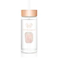 Crystallove Amethyst Straw Water Bottle stiklinis buteliukas vandeniui su šiaudeliu Rose 400 ml