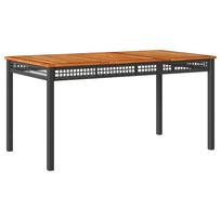 vidaXL Sodo stalas, juodas, 140x80x75cm, poliratanas/akacijos mediena