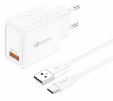 Foneng EU54 USB-A, 3A tinklo įkroviklis (baltas) + USB-A į USB-C laidas