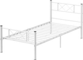 Lova HOMCOM Lovos rėmas čiužiniui 200 x 90 cm, lovos rėmas 88 cm aukščio viengulės lovos rėmas, pagamintas iš plieno, skirtas miegamajam, svečių kambariui, baltas