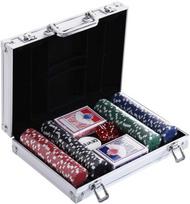 HOMCOM Pokerio dėklas 200 pokerio žetonų, 2 kortų pakuotės, 5 žaidimo kauliukai, aliuminio dėklas, polistirolas, 29,5x20,5x6,5 cm, skirtas žaidimų vakarams