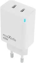Telforceone Maxlife MXTC-09-45CC GaN PD QC charger 2x USB-C 45W baltas