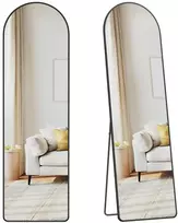 Songmics 150 x 40 cm viso kūno veidrodis su išlenktu rėmu iš tamsiai juodo grūdinto stiklo