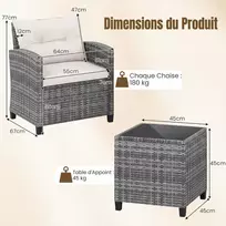Lauko baldų komplektas Promotions Sodo baldų komplektas 3 dalių PE rotango kėdės ir kavos staliukas 67x64x77 cm pilka