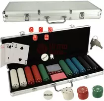 Didelis pokerio rinkinys lagaminėlyje, 500 vnt, 2 kaladės