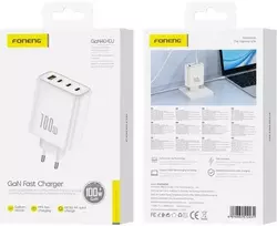 FONENG kroviklis jungiama į tinklą GaN40 GaN PD 100W 3xUSB-C + 1xUSB QC3.0 Baltas