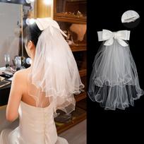 1PC Lace Edge Short Wedding Veil Elegant Bow Pearl Wedding Accessories Double Layer White Bridal Veil Women's Tulle B balta