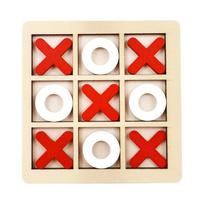 Montessori Chess Play Jigsaw Toy Game Wooden XO Tic Tac Toe Game Interaction Puzzles Training Brain Learning Early Education Toy raudona