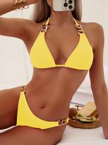 Bikini naujas maudymosi kostiumas seksualus vienspalvis trikampis bikini moteriškas maudymosi kostiumas S geltona