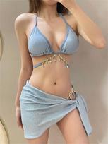 New swimsuit women's summer split bikini three-piece sexy beach vacation slim hot spring swimsuit S šviesiai mėlyna spalva