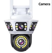 WiFi Surveillance Camera - Triple Lens Triple Screen Security Cam, Auto-Tracking IP Camera 【Wifi】None Card juoda/balta