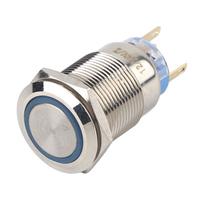 19 mm 12-24 V LED vandeniui atsparus nerūdijančio plieno savaime užsifiksuojantis užrakinamas mygtukas Blue LED