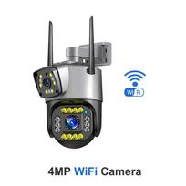 Dual-Lens WiFi/4G Network Camera - HD Wireless Surveillance, Outdoor Smart Night Vision Digital Zoom CCTV 【Wifi】No Card pilka/juoda