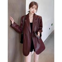 Autumn new Ankola red retro high-end leather jacket women's loose casual and thin leather suit trend S