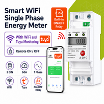 Išmanus vienfazis WiFi elektros skaitiklis su rele ir Tuya stebėsena (60A, DIN)