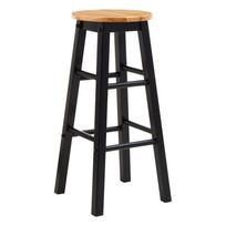 Juodos spalvos/natūralios spalvos iš kaučiukmedžio masyvo baro taburetė (sėdynės aukštis 74 cm) Chester – Premier Housewares