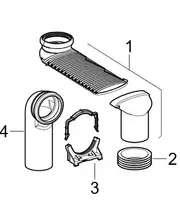 Nuotėkų jungties alkūnė GEBERIT 90° su U formos tarpine, pailginta, pakabinamam WC puodui: d=90mm, d1=90mm