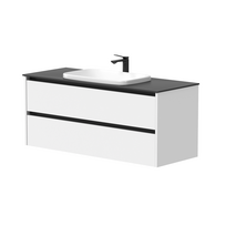 Vonios spintelė Kame City 120cm 2 stalčiai, be kriauklės, juodi profiliai Baltas Matinis BU/12-3DR/D02P2