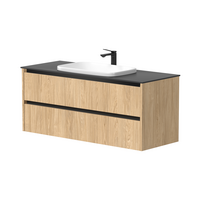 Vonios spintelė Kame City 120cm 2 stalčiai, be kriauklės, juodi profiliai Šviesus ąžuolas BU/12-3DR/35P2