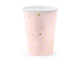 Popierinai puodeliai Polka Dots, 260 ml (1 pak / 6 vnt.), Šviesiai rožiniai