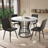 Valgomojo komplektas 5 dalių, stalas 100 cm, 4 kėdės, MDF, juoda, balta