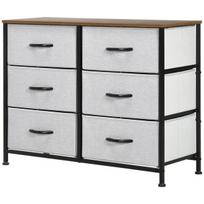 Komoda su 6 stalčiais industinio stiliaus iš neaustinio audinio pilka 80x30x62,5 cm