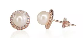Auksiniai auskarai vinukai, Raudonas Auksas, Cirkonai , Perlai - 1.01 g. - 7 mm.