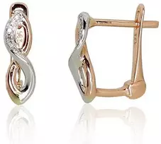 Auksiniai auskarai su brangakmeniais. Metalas: Raudonas/Baltas Auksas. Praba: 585°. Akmuo: Briliantai - 1.77 g. - 12 mm. - Briliantai (0,024Ct)